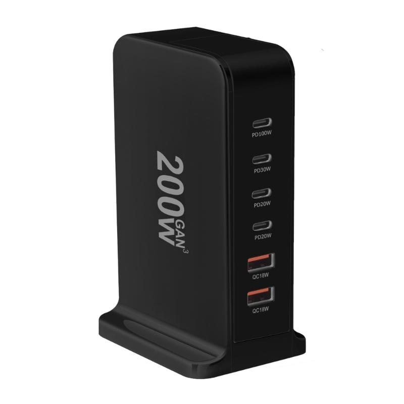 USB C Ladegerät 200W Schnellladegerät Block 6 Port Ladestation Ziegelstein Laptop-Ladegerät 2 USB + 4 Typ C für Reisen Zuhause