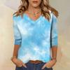 Women's Fashionable Casual Three-quarter Sleeve Small Floral Print Round Neck Top