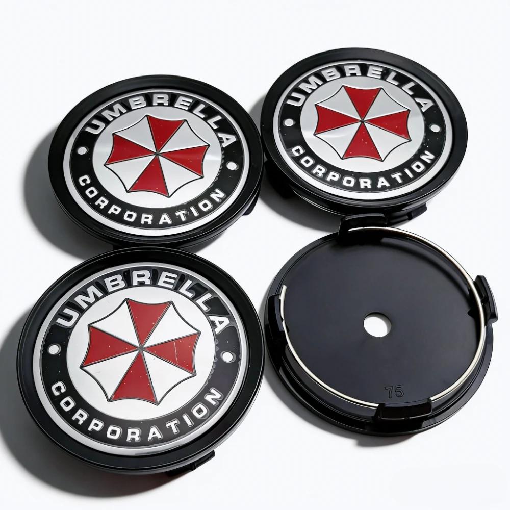4pcs Umbrella Logo Emblem Badge Car Wheel Center Caps OD 75MM 70MM Wheels Hub Cap Rim Hubcaps Dust Cover Replace Car Accessories