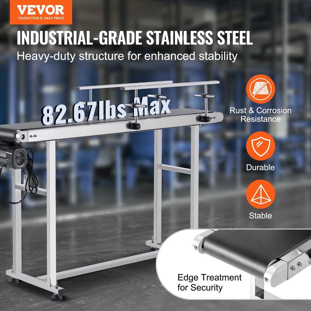 Belt Conveyor, 59 X 7.8 Inch Conveyor Table, Heavy Duty Stainless Steel Motorized Belt Conveyor for Inkjet Coding Applications Powered PVC Belt