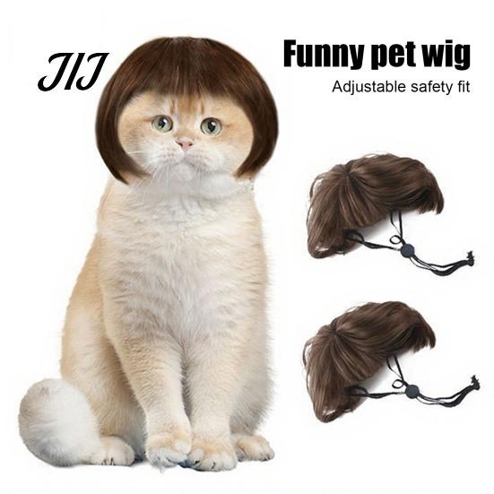 Pet Accessories for Parties Bob Wig, Funny Cat Wig with Adjustable Elastic Band, Soft Breathable Hairpiece Mesh, Cute Cosplay Dogs And Cats, Halloween