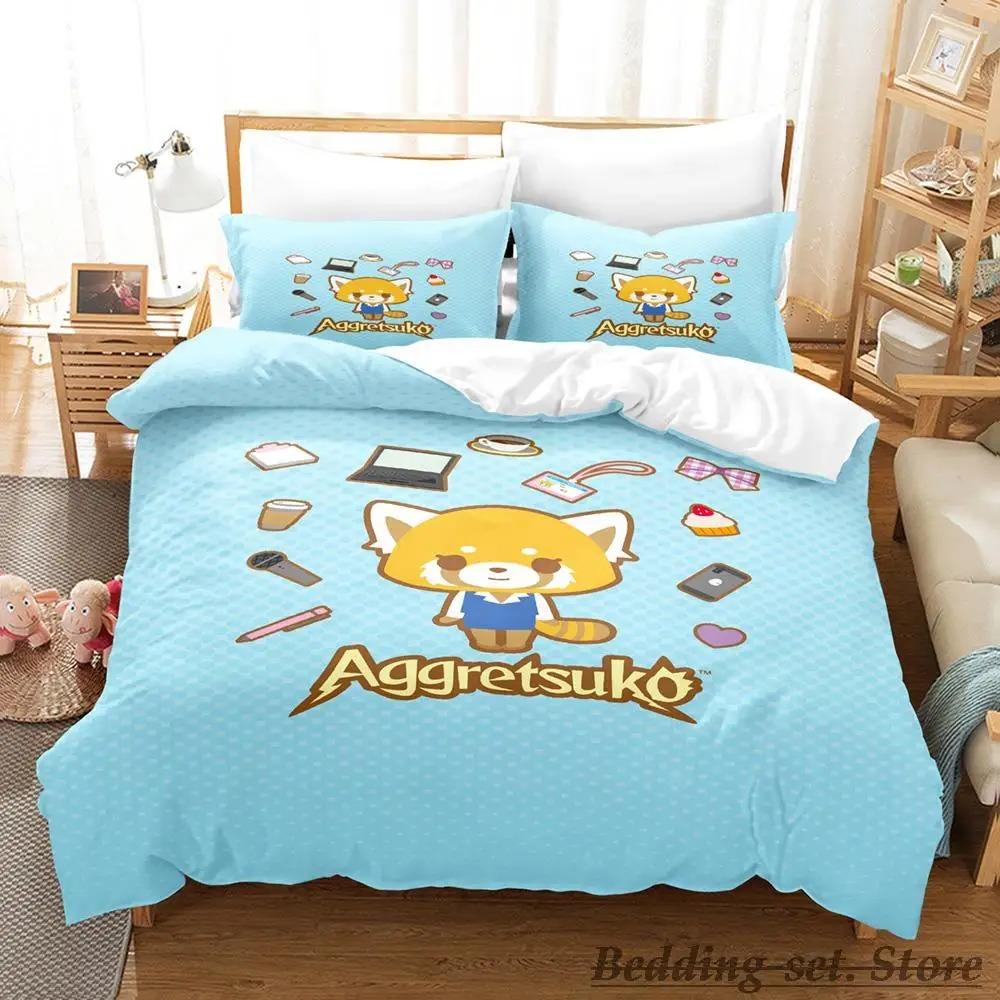 Aggretsuko Ložní souprava Jednolůžková Dvojlůžková Plná Queen King Size Ložní souprava Aldult Kid Ložnice Sady povlaků na přikrývky Anime parure de lit Bed
