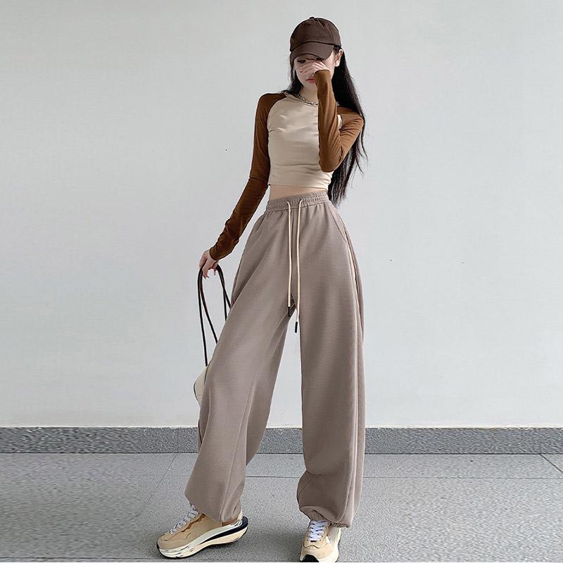 Women's Casual Loose Versatile Sports Pantalones Elastic Waist Drawstring Sweatpants Drapey Feel Straight Leg Pants
