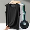Men's Solid Color Casual Sleeveless Tank Top Round Neck Breathable Vest Sweat Drying Tank Top Suitable for Summer Sports