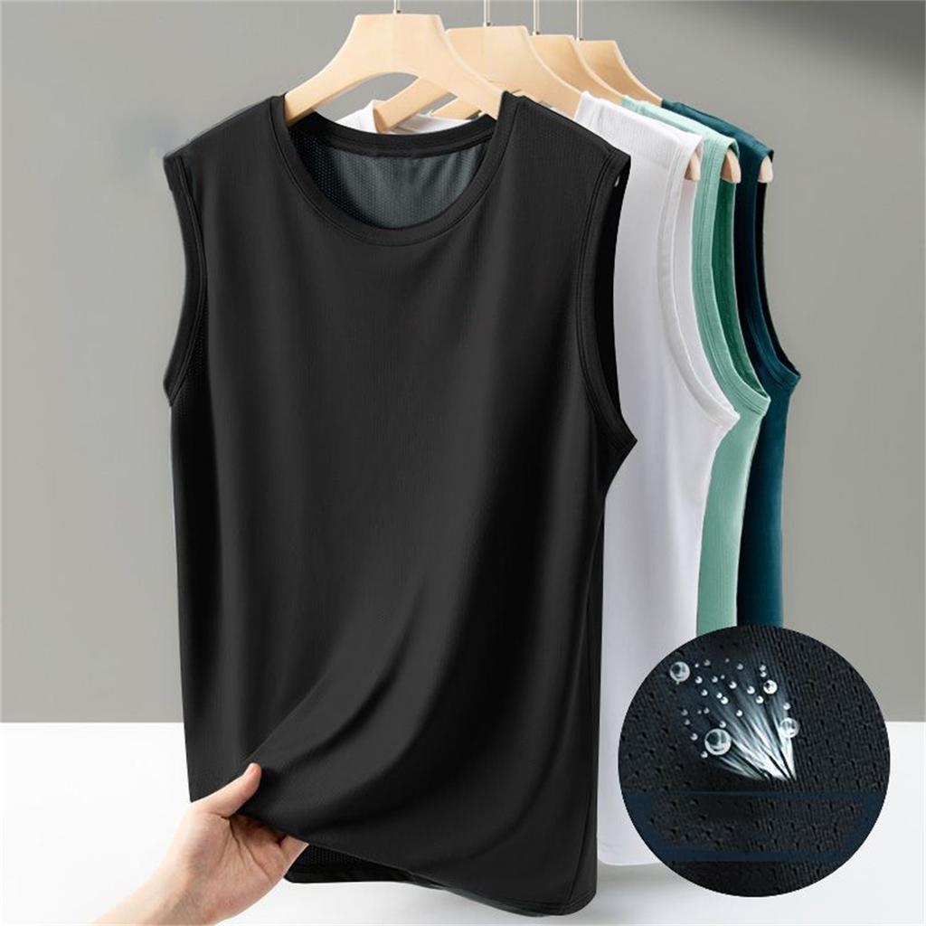 Men's Solid Color Casual Sleeveless Tank Top Round Neck Breathable Vest Sweat Drying Tank Top Suitable for Summer Sports