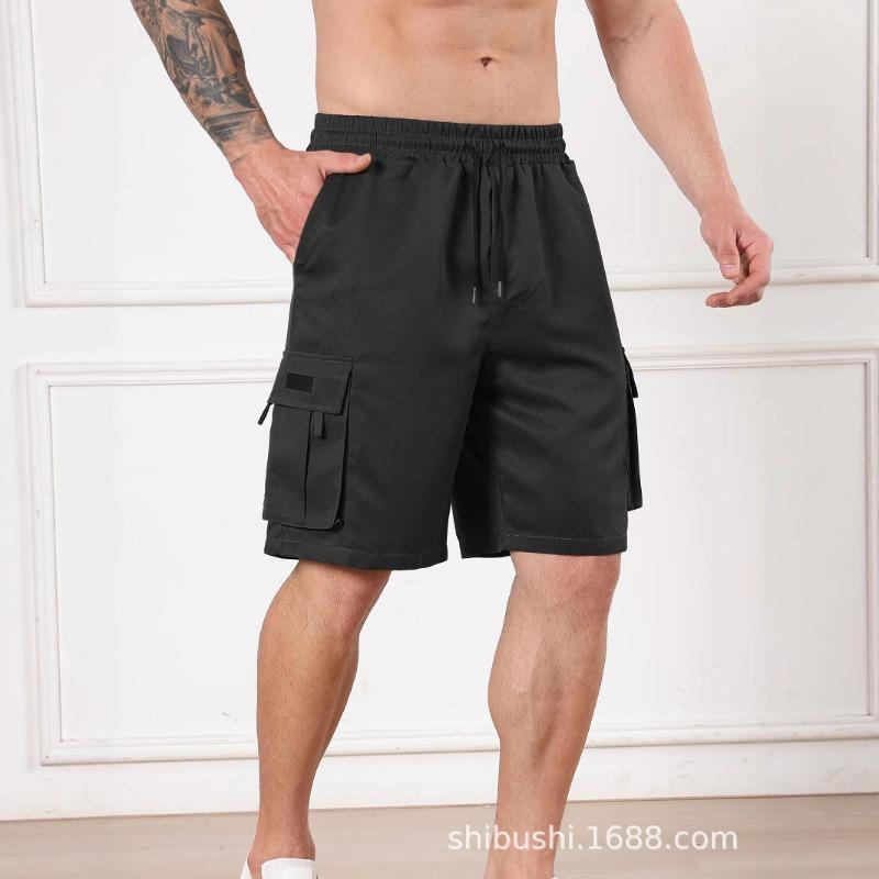 Men s Solid Color Cargo Shorts With Drawstring Waist S чёрный