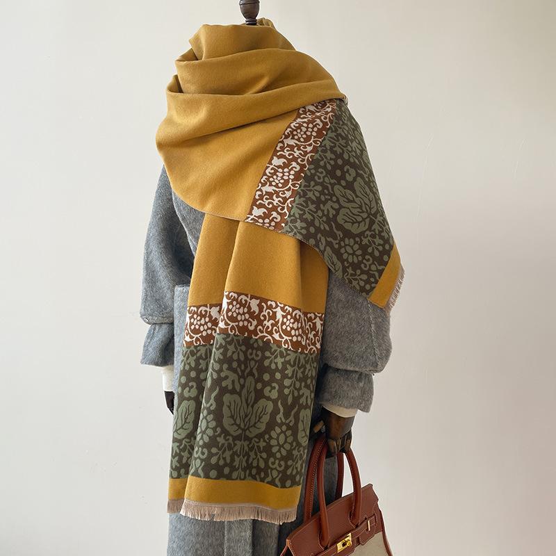 Plant Leaves Simple Double Color Fashion Ethnic Style Women'S Warm Scarf Autumn And Winter Air Conditioner Shawl
