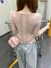 Brushed Slim-fit Women's Lace V-neck Long Sleeve Base Layer Top for Autumn/Winter