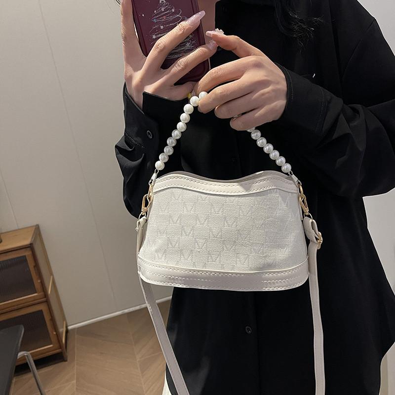 Trendy Black And Beige Pearl Chain Small Bag For Women Stylish Crossbody Purse For 2024 Spring Summer Fashion