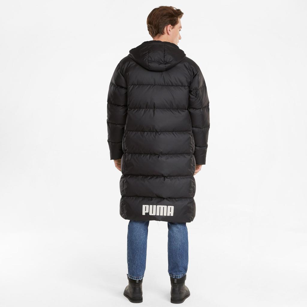 Puma Einfarbige, lässige, lange Daunenjacke mit Kapuze für Herren, Oberbekleidung Schwarz 587721-01