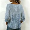 Women Square Neck Blouse Teal Leopard Floral Patchwork Print Ruffle Three Quarter Sleeve Shirt