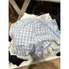 BM Sense Elastic Waist Blue Love Plaid Shorts All-Match Pajama Pants Home Casual Jacquard Hot Pants Women Summer New