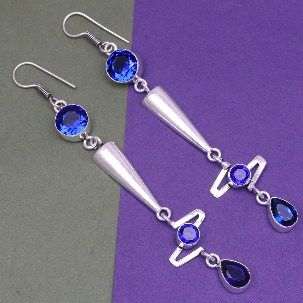 Tanzanite Gemstone Unisex Women's Gift For Her Silver Jewelry Earring 1.5''
