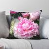 Elegant Peonies Romantic Pink Square Pillowcase Polyester Linen Velvet Printed Decorative Throw Pillow Sofa Seater Cushion Cover