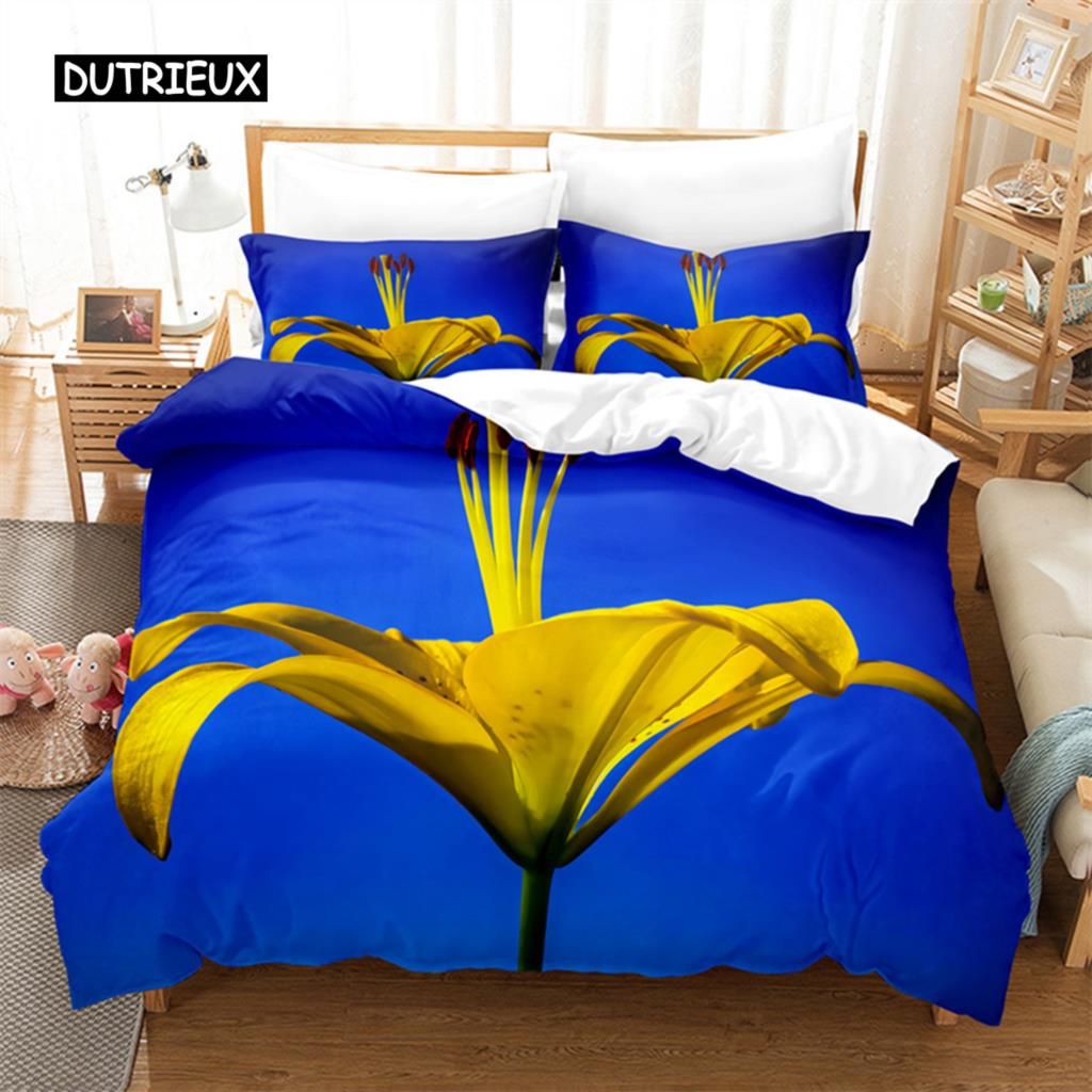 Żółte Kwiaty Zestaw Pościeli Queen Zestaw Poszwy na Kołdrę Pościel Druk Cyfrowy Pościel King Size Zestawy Poszwy na Kołdrę Zestaw Pościeli