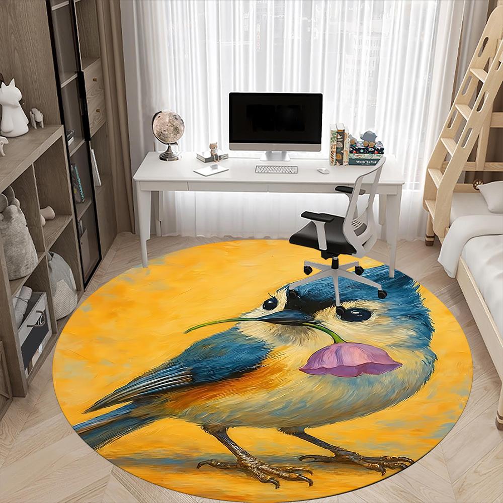 1pc Bird Flower Office Round Area Rug, Indoor Mat Suitable ForOffice, Under Office Chairs Bedroom Living Room Home Decor, Room Deco  D086