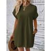 Summer Casual Women Dress Loose Round Neck Short Sleeve Pocket Breathable Solid Color Spring Fashion New