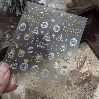 Dreamy White Christmas Nail Stickers: Reindeer, Snowflake & Wreath Designs