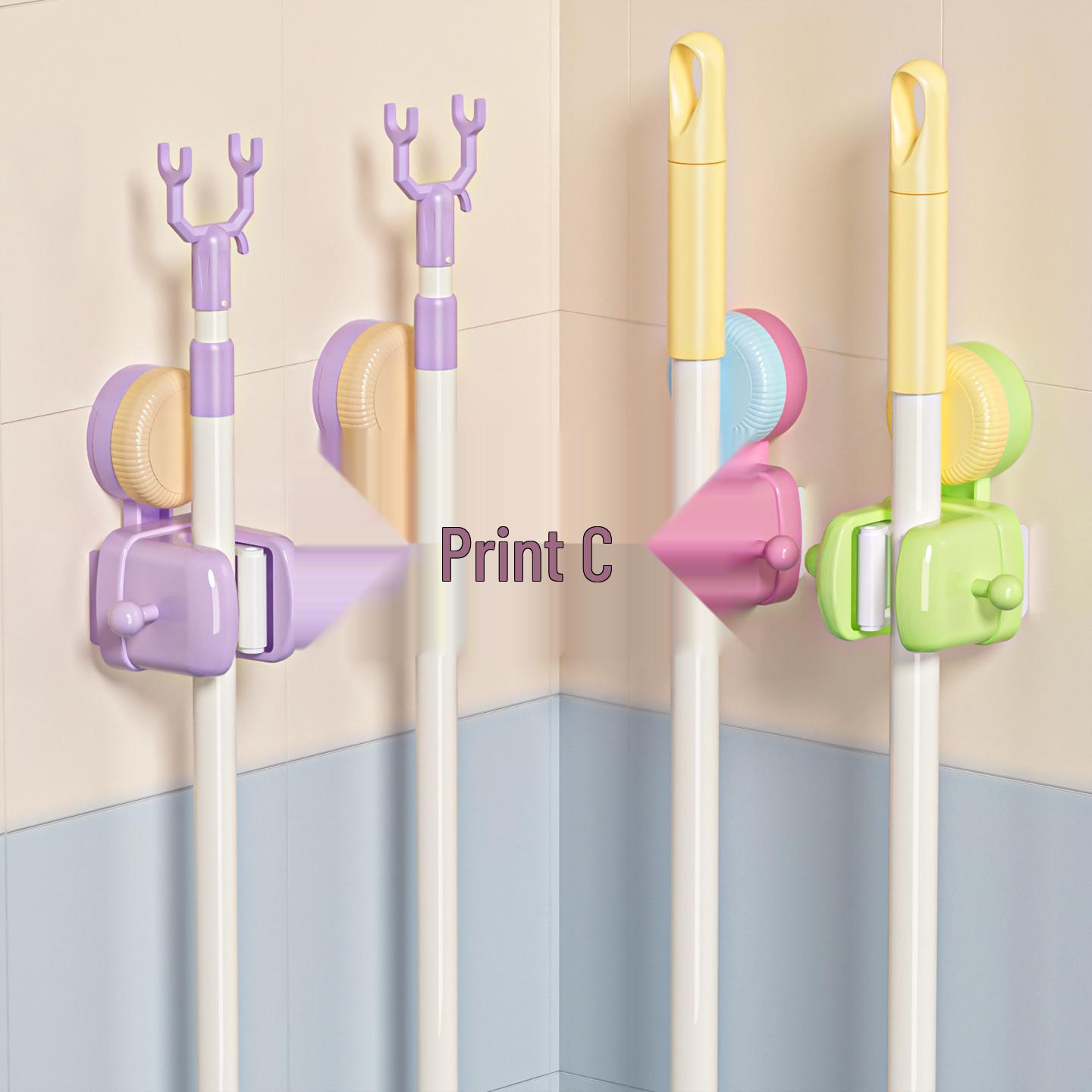 

Punch-Free Wall-Mounted Mop Holder: Bathroom Storage Rack with Clips