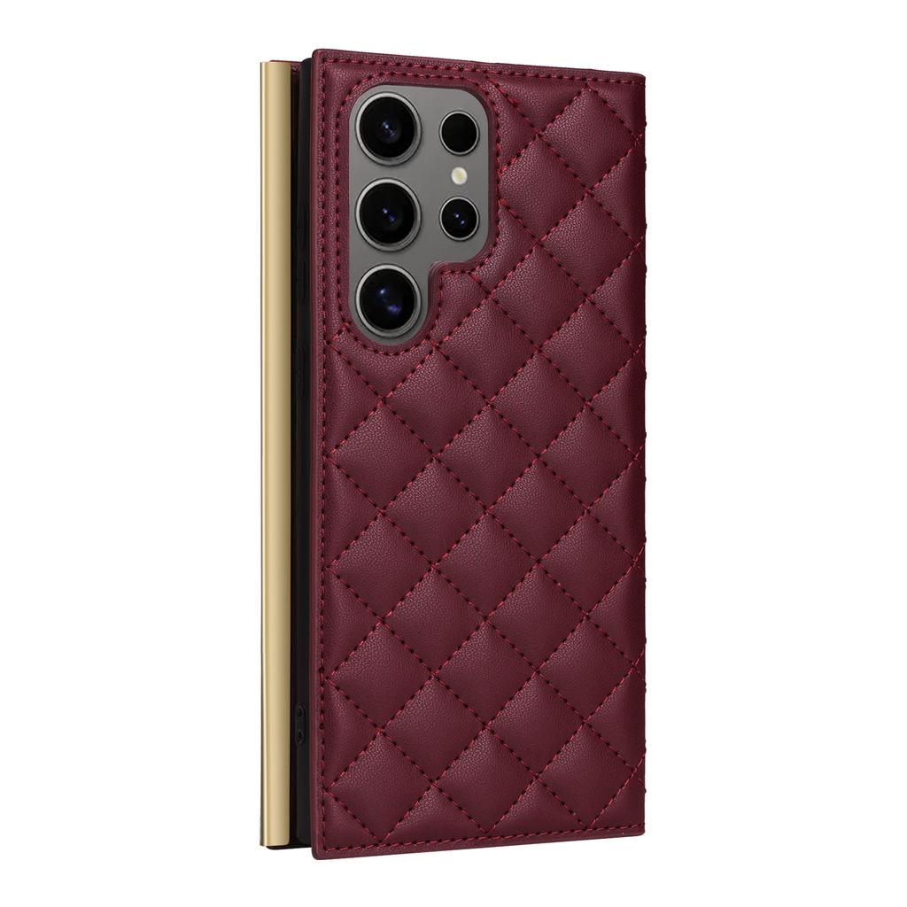 For Samsung Galaxy S25 Ultra Case Suction Cup PU Leather Wallet Phone Cover with Straps