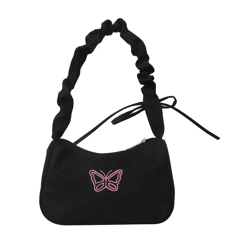 Fashiable Armpit Bag for Women Persalized Y2K Shoulder Bag Makeup Lipstick Storage Tote Bag Embroidery Butterfly Handbag