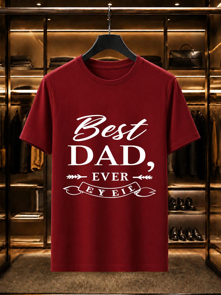 2026 New Arrival 100 Cotton Tshirt Vintage Script Best Dad Ever Banner Print Crew Neck Casual Short Sleeve
