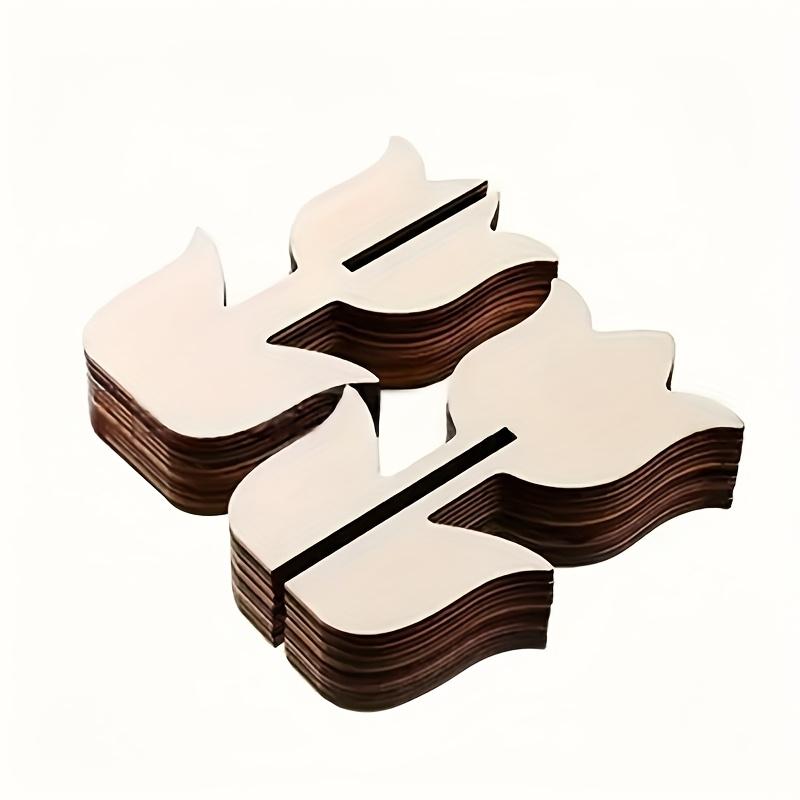 20pcs Wooden Tulip Shapes for DIY Crafts, 3D Paintable Flower Decorations, Light Beige Wood, Creative Crafting, Floral Decor