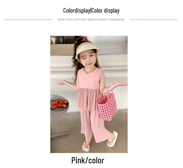 Summer 2023 Girls' Fashionable Casual Two-Piece Set: Vest Dress & Wide-Leg Pants
