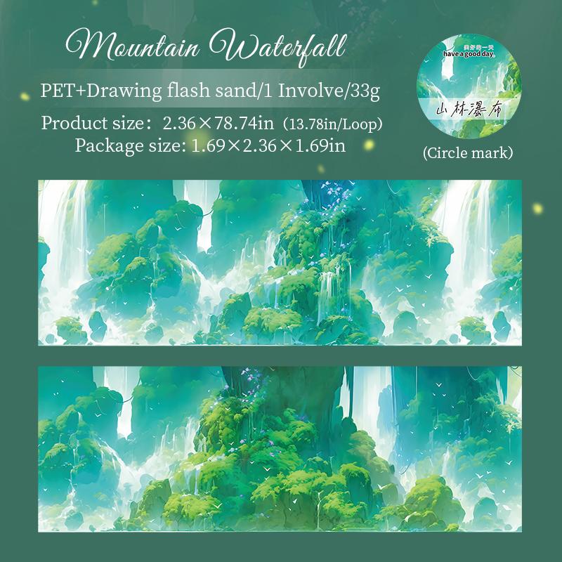 200 cm/rolka Papier Washi z Piaskiem Brokatowym Taśma Do Leczenia Krajobrazu Senny Las Do Ręcznego Notatnika Tło Kolaż Dekoracja DIY