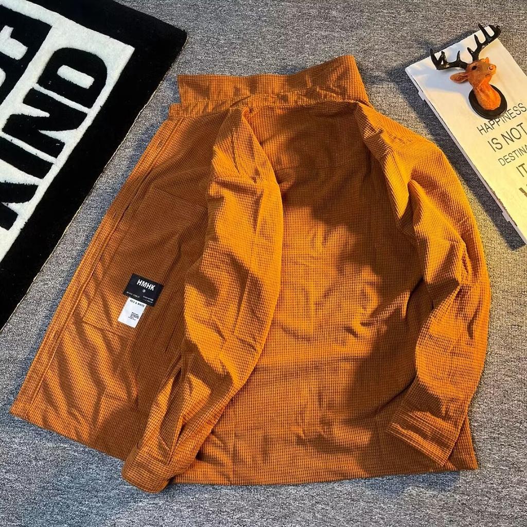 Men's Waffle-weave Japanese Retro Shirt, Youth Spring and Autumn Oversized Long-sleeved Loose-fitting Casual Workwear Jacket