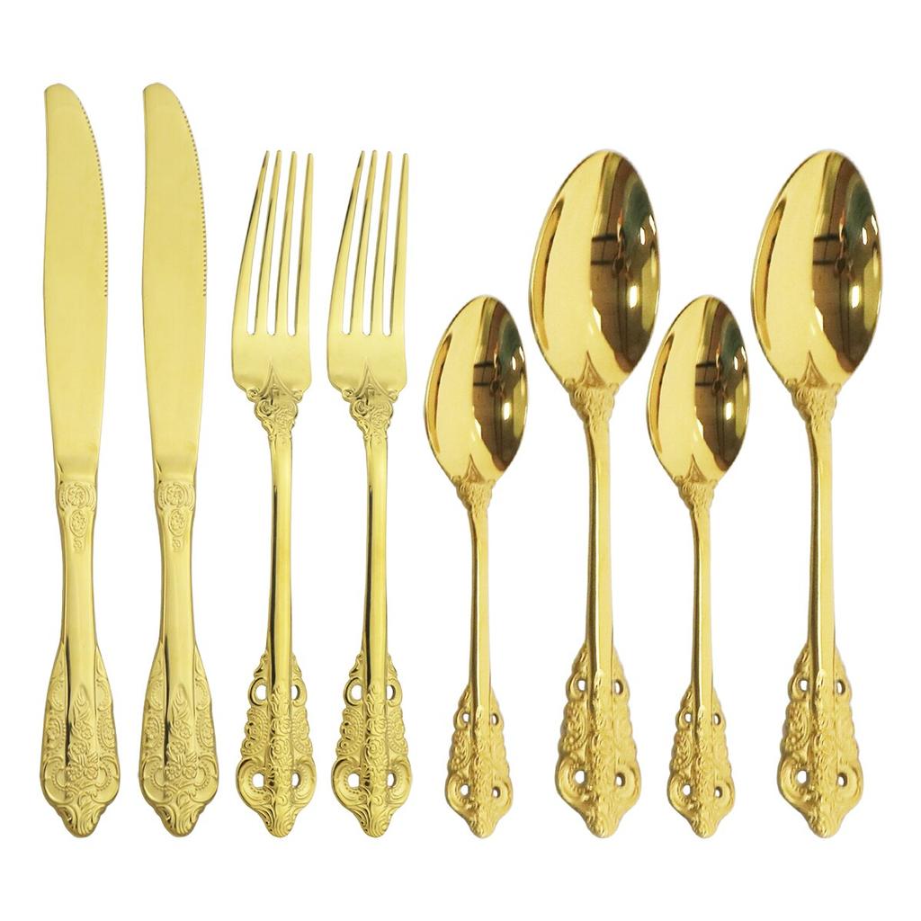 8 stk Fargerikt bestikksett 304 rustfritt stål servisesett kniver gaffel skjeer middagsbestikksett vestlig kjøkken servisesett