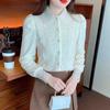 New 2025 Fashion Winter Long Sleeve Turn Down Collar Apricot Velvet Lace Blouse Shirt Women Tops Blouses Shirts J782