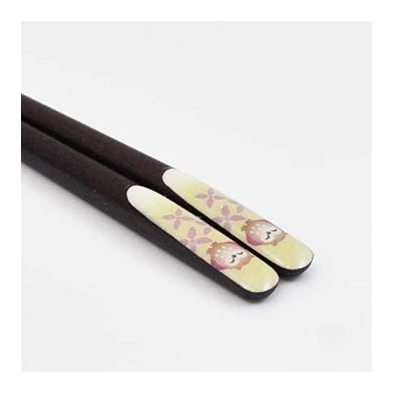 Pair of Lacquered Chopsticks "Kitcho" with Smiling Owl Design in Paulownia Box - 2 Pairs, Made in Japan, Natural Wood, Urushi Lacquer