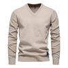 Suéter Masculino de Gola V Pulôver Slim Fit Vestido Casual de Tricô Leve Suéteres Macios Cor Sólida Trabalho Algodão Pulôver Tops para Homem