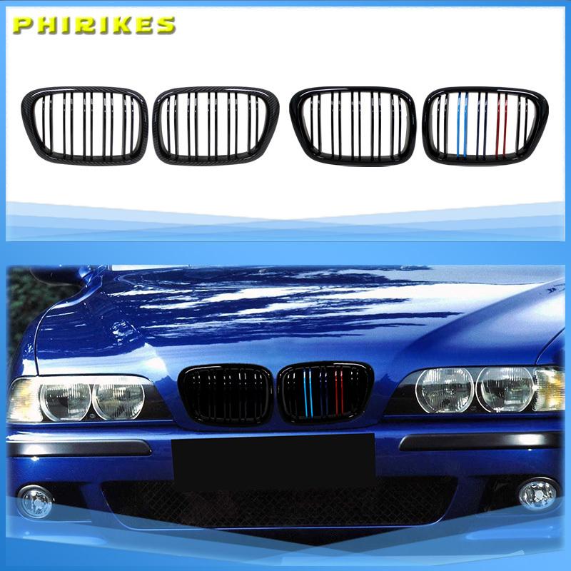 For BMW E39 5 Series 525 528 530 Gloss Black Grille Car Front Hood Grill Kidney Grilles Racing Grill 99-03 Accessories Dual Line