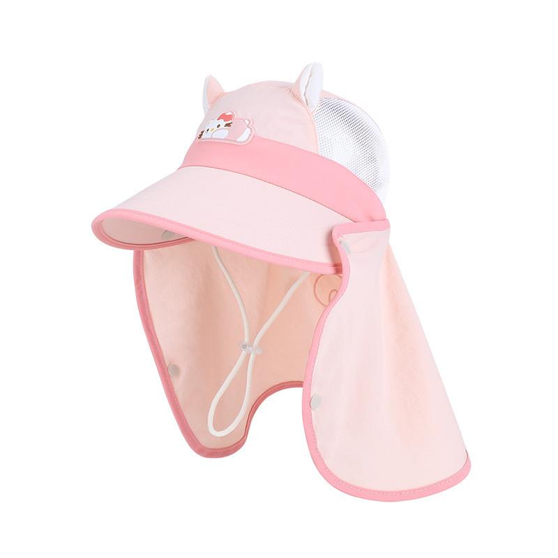 

Kids Cartoon Sun Hat With Wide Brim For Outdoor Sun Protection And Neck Cover Cat