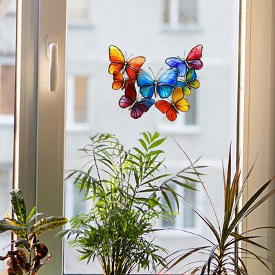 Leuk-JD080 Kleurrijke Geschilderde Vlinder Glasraam Verfraaiing en Decoratie Elektrostatische UV Raamstickers Zonder Lijm
