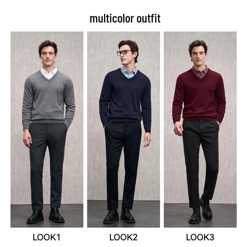 EMZ Men's 100% Wool V-Neck Sweater