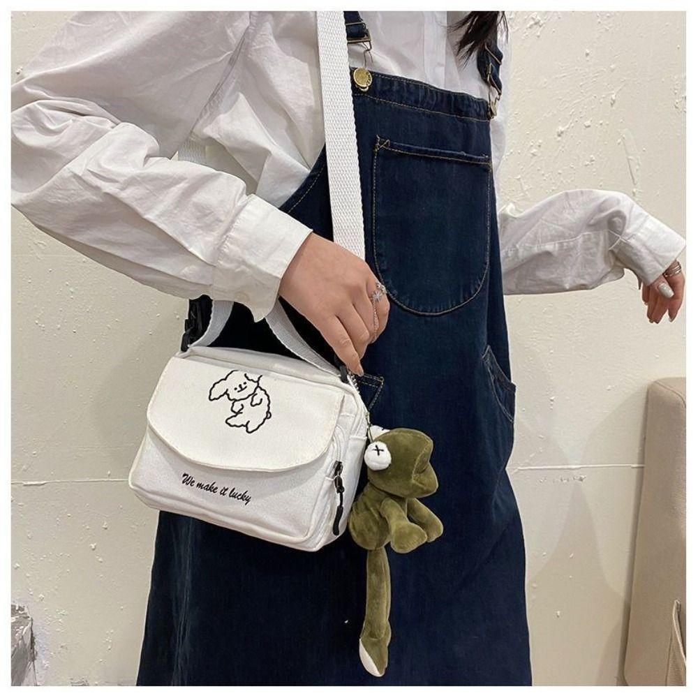 Large Capacity Shoulder Bag Cute Harajuku Style Canvas Underarm Bag Cartoon Handbag Crossbody Bag Women Girls