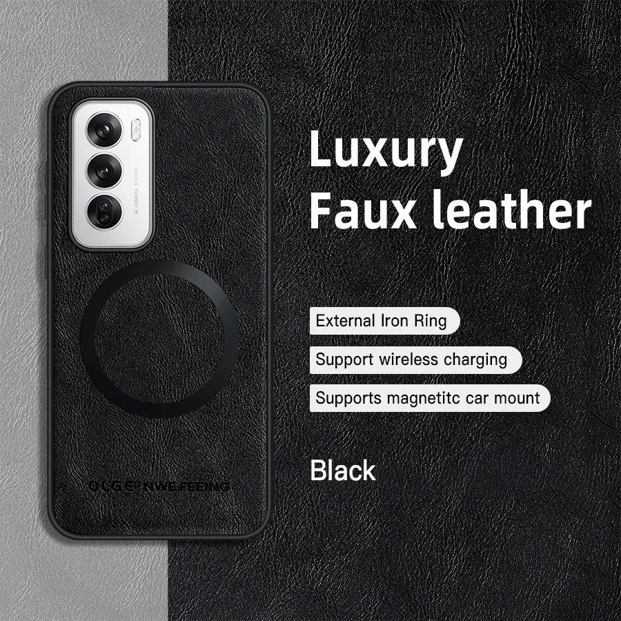 For OPPO Reno 12 12 Pro PU Leather Magnetic Ring Soft Edge Anti-Drop Anti-Fingerprint Phone Case