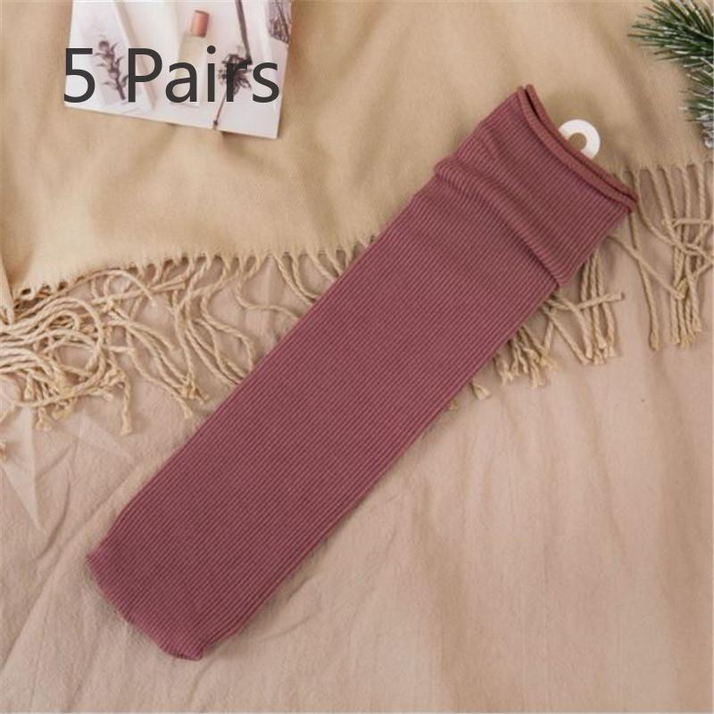 5 Pairs of Women's New Fall Vintage Stripes Solid Color Mid Tube Pile Socks