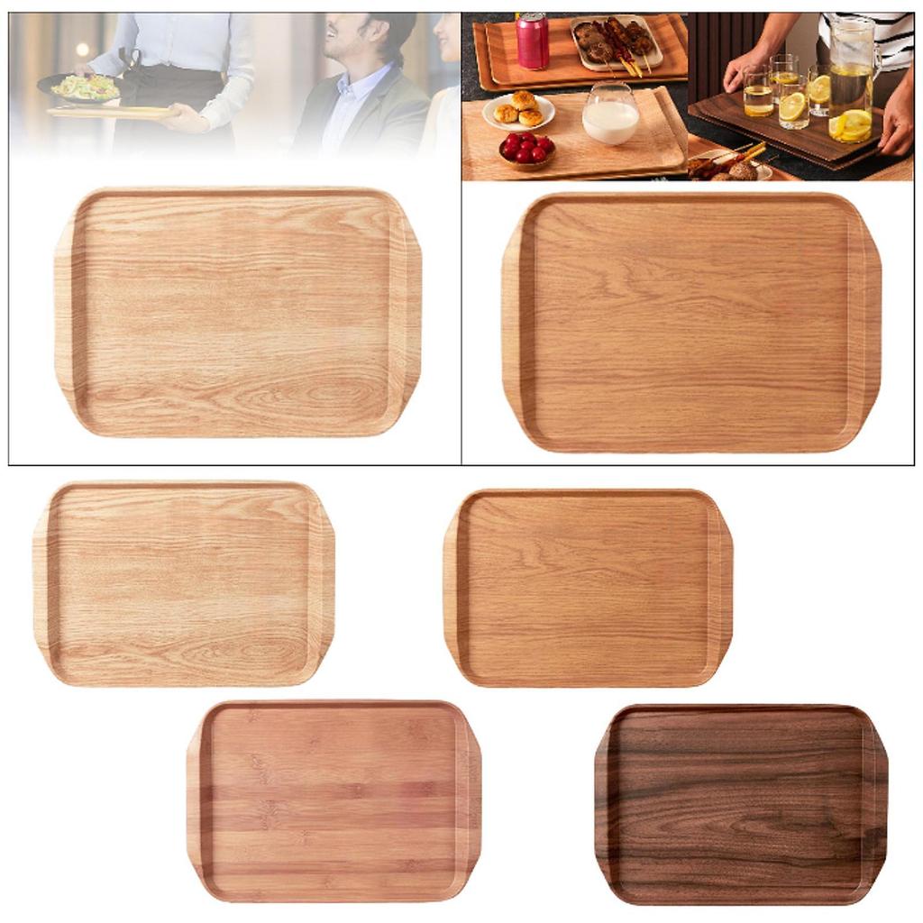 Melamine Wood Grain Tray Portable Multipurpose Decorative Serving Platter for Household Camping BBQ Restaurant Breakfast