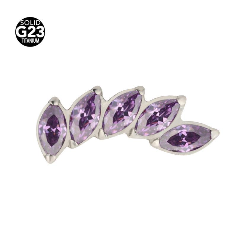 Marquise Multicolor Zircon Stud Earrings – F-136 Titanium Alloy for Lip and Ear Cartilage Piercing.