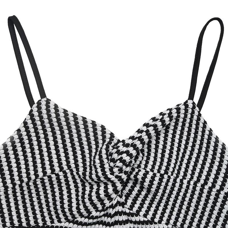 VEZFAA Women's Fashion Casual Summer Spring Stripe Print Sleeveless Suspenders High Waist Trousers Jumpsuits & Rompers