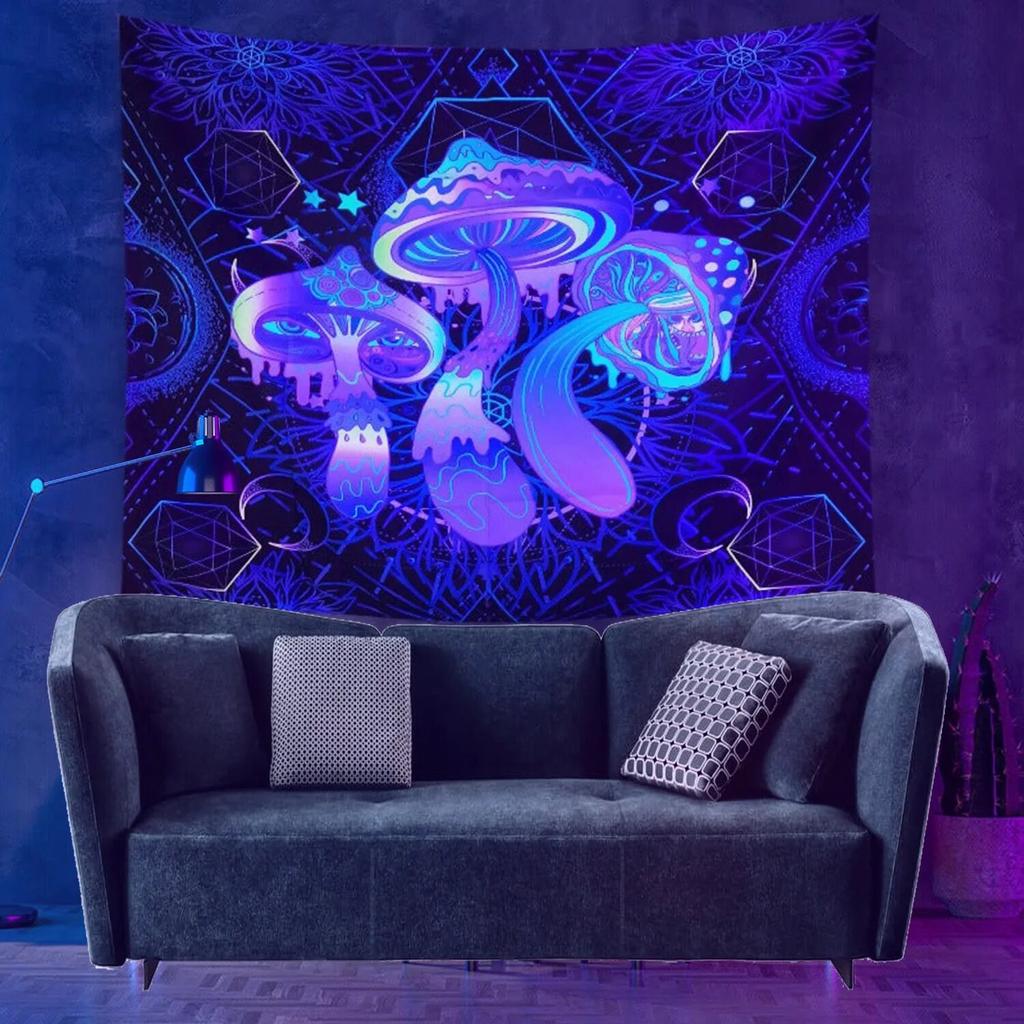 Fluorescent Tapestry UV Psychedelic Mushroom  Interior Decoration Aesthetic  Hipster