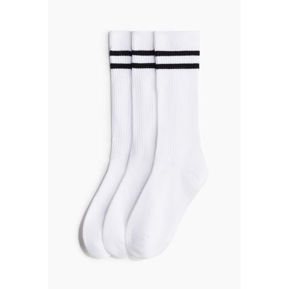 

H M Sports Knee High Socks 3 Pairs Set White Black