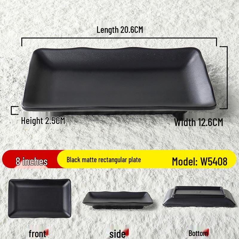 Black Matte Melamine Rectangular Plate – Ideal for BBQ, Grilling, Hot Pot, Restaurant, or Buffet Side Dishes