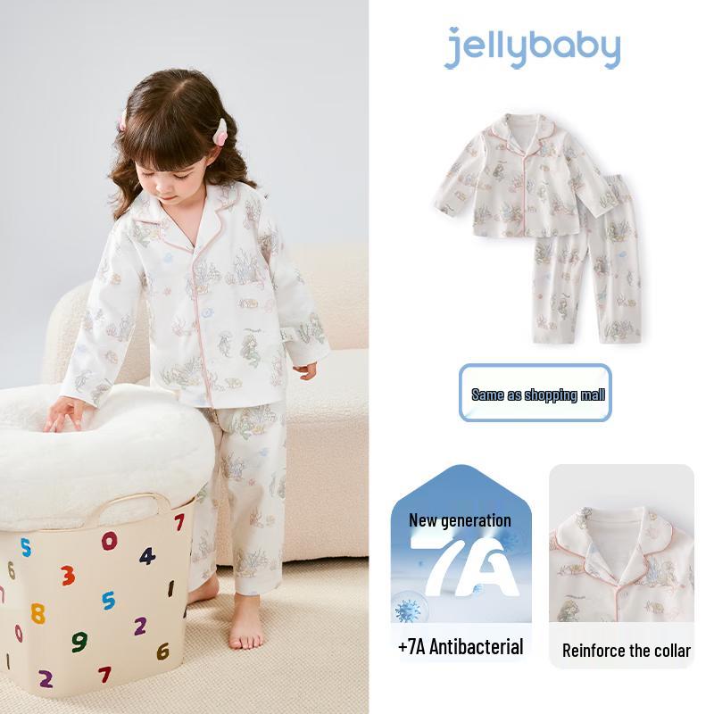 JELLYBABY Unisex Kids  Autumn Full-Print Antibacterial Pajama Set 140