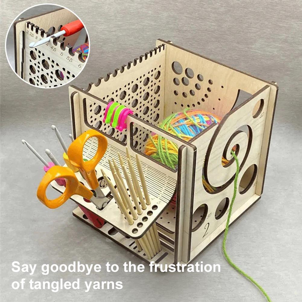All-in-One Wooden Yarn Bowl Knitting Yarn Bowl Storage Crocheting Accessories Large Knitting Bowl with Holes Crochet Bowl Holder