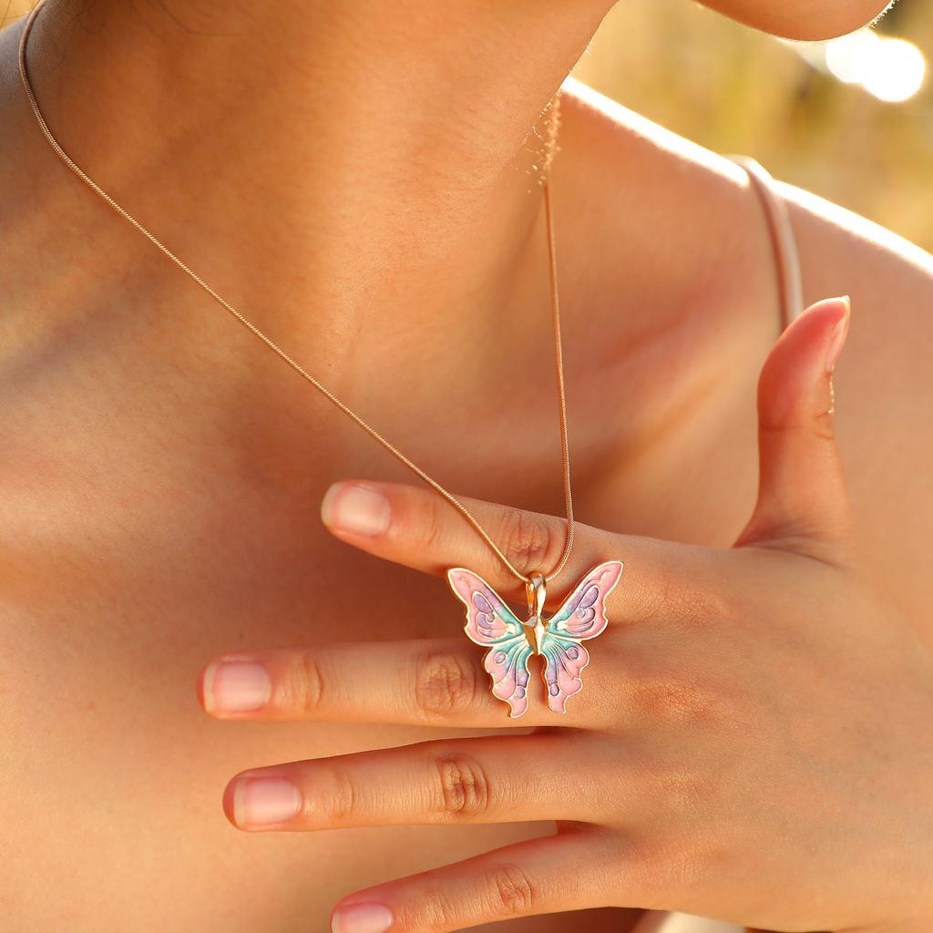 Stainless Steel Butterfly Charm Pendant Necklace for Women, Waterproof 18K Gold Plated Tarnish Free Summer Daily Layering
